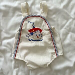 Vintage 60s steamboat embroidered onesie romper suspender 6-9 months baby